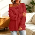 thumbnail image 5 of Staron Women's Off Shoulder Long Sleeve Tops Casual Loose Knitted Sweater Pullover Solid Color Comfy Winter Fall Spring Fashion Basic, Red L, 5 of 7