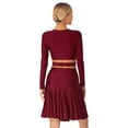 thumbnail image 2 of iEFiEL Womens Modern Lyrical Dance Costume Latin Performance Outfit Long Sleeve Crop Top with Split Tassel Skirt Burgundy XL, 2 of 7