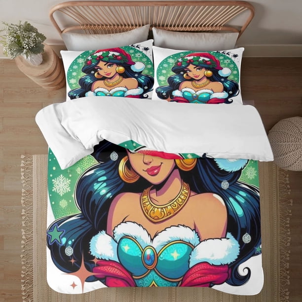 Juego de edredón con diseño de princesa Jasmine para niños, niñas y adultos, diseño geométrico en 3D, 1 funda de edredón y 2 fundas de almohada