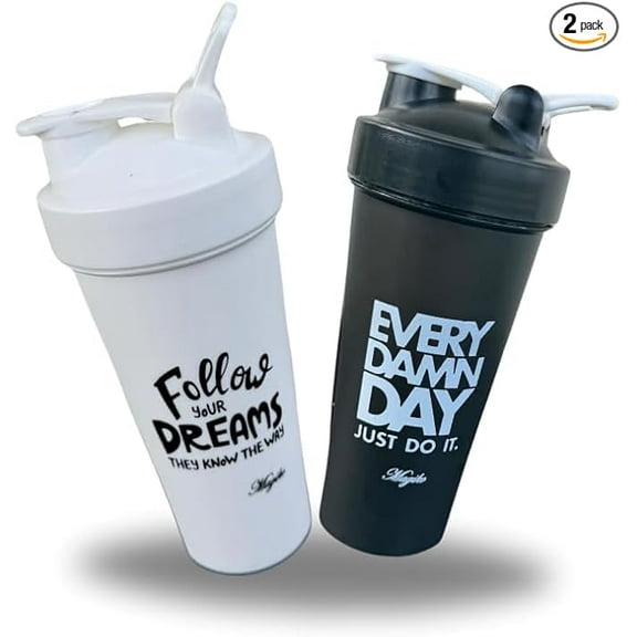 Magiko Motivational Protein Shaker Sports and Outdoor 2 Pack 28oz Nutrition Water Bottle