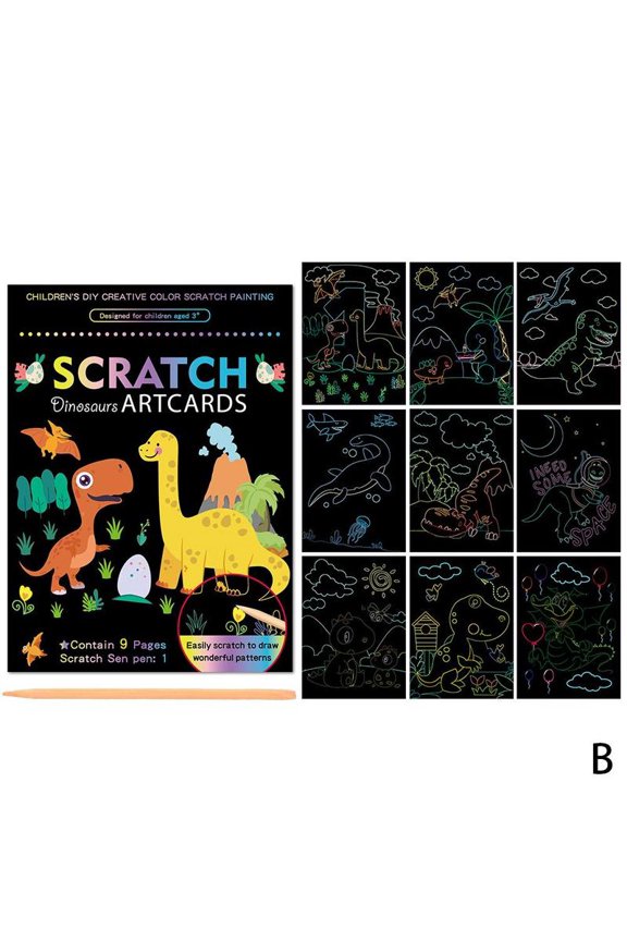Magic Rainbow Color Scratch Art Painting Paper Card Kit Cartoon Dinosaur Drawing Board Kids Diy Educational Toys