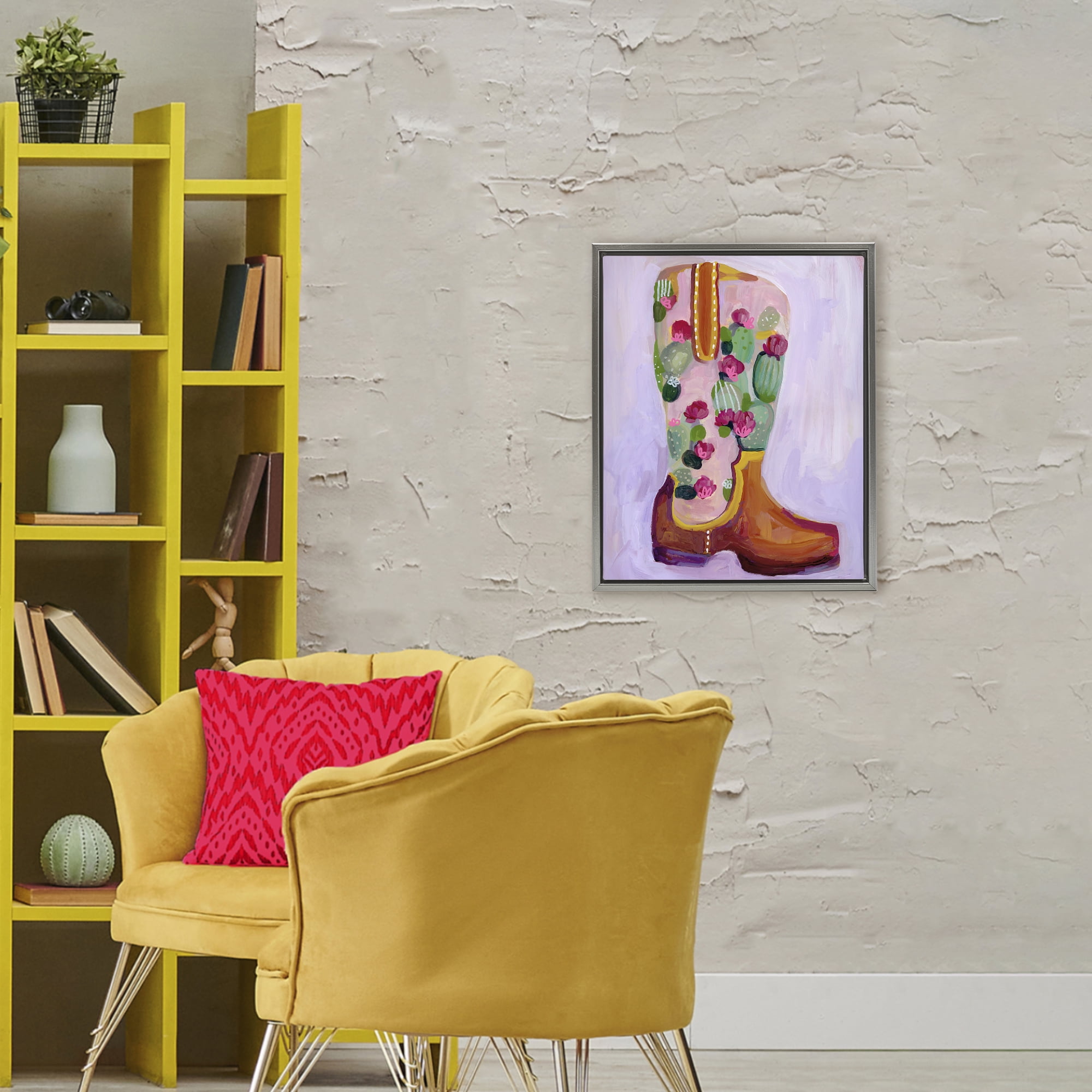 Desert Day Dream Boots Gray Framed Floater Canvas Wall Art, design by Ashley Davis