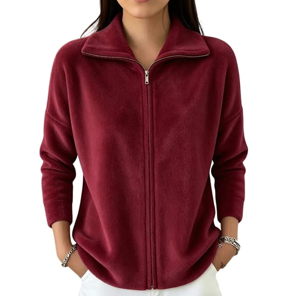 Boyscolos Women's Lightweight Sweatshirts Full Zip Polar Casual Coats Long Sleeve fuzzy Jacket Outdoor Recreation Coat Wine S