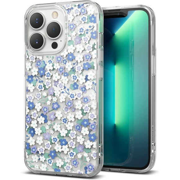 Ringke Fusion Design Compatible avec iPhone 13 Pro Cas (2021) Transparent Imprimé Floral Dur Dos Antichoc Pare-Chocs TPU