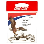 Eagle Claw Cricket Aberdeen Light Wire Long Shank Fishing Hooks, Bronze, Size 6, 10 Pack