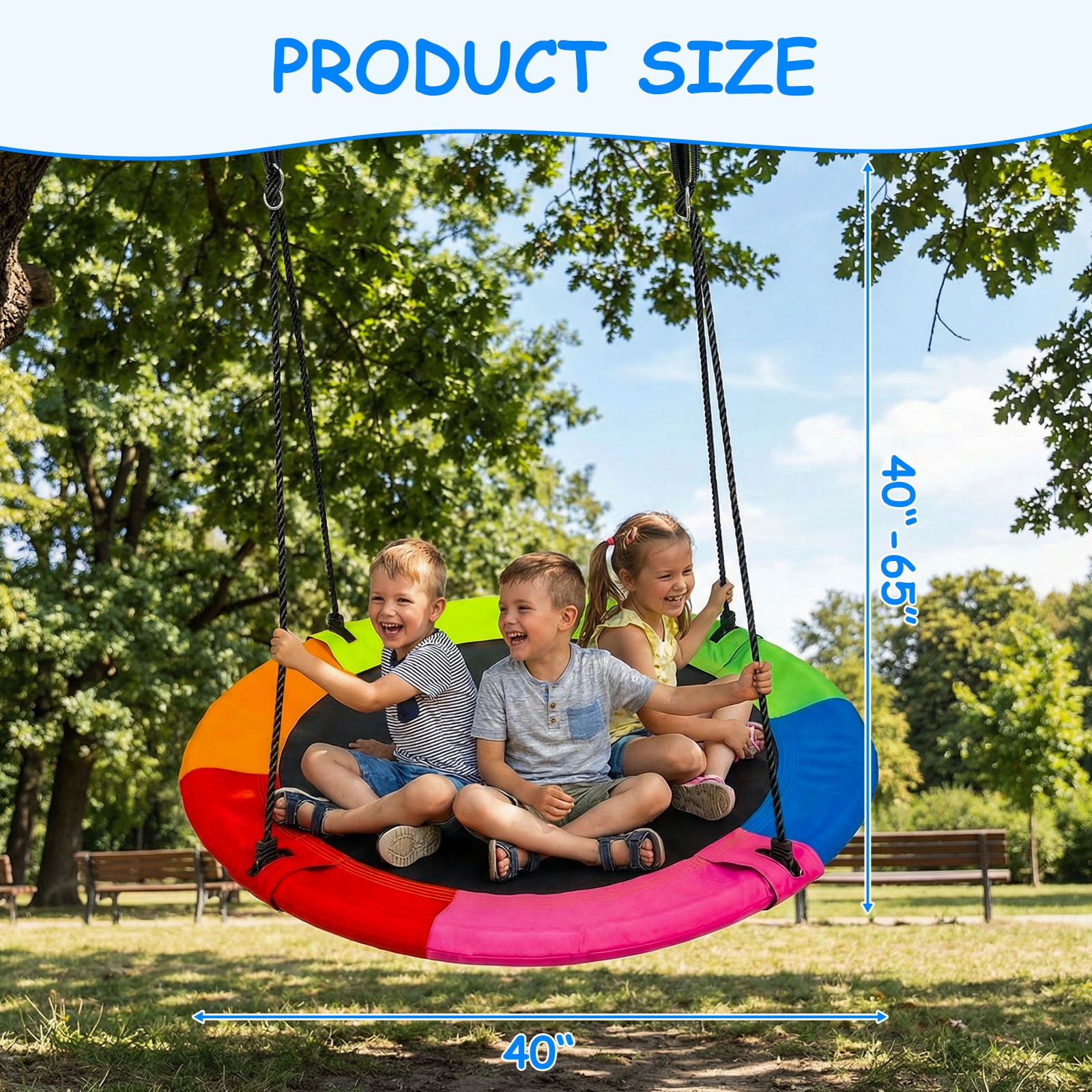 Leumius 40" Saucer Swing,Waterproof Fabric Tree Swing for Kids,Indoor Outdoor Play Set for Backyard,Playground,Rainbow