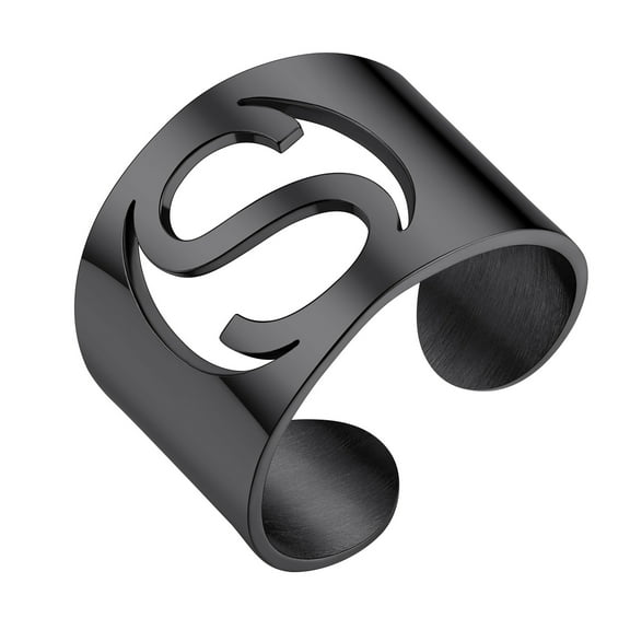 ChainsHouse Initial Signet Rings for Women/Men,Black Custom Letter A-Z Ring for His/Her Daughter Adjustable Name Alphabet Ring Personalized Jewelry Birthday Christmas Gifts（Box）
