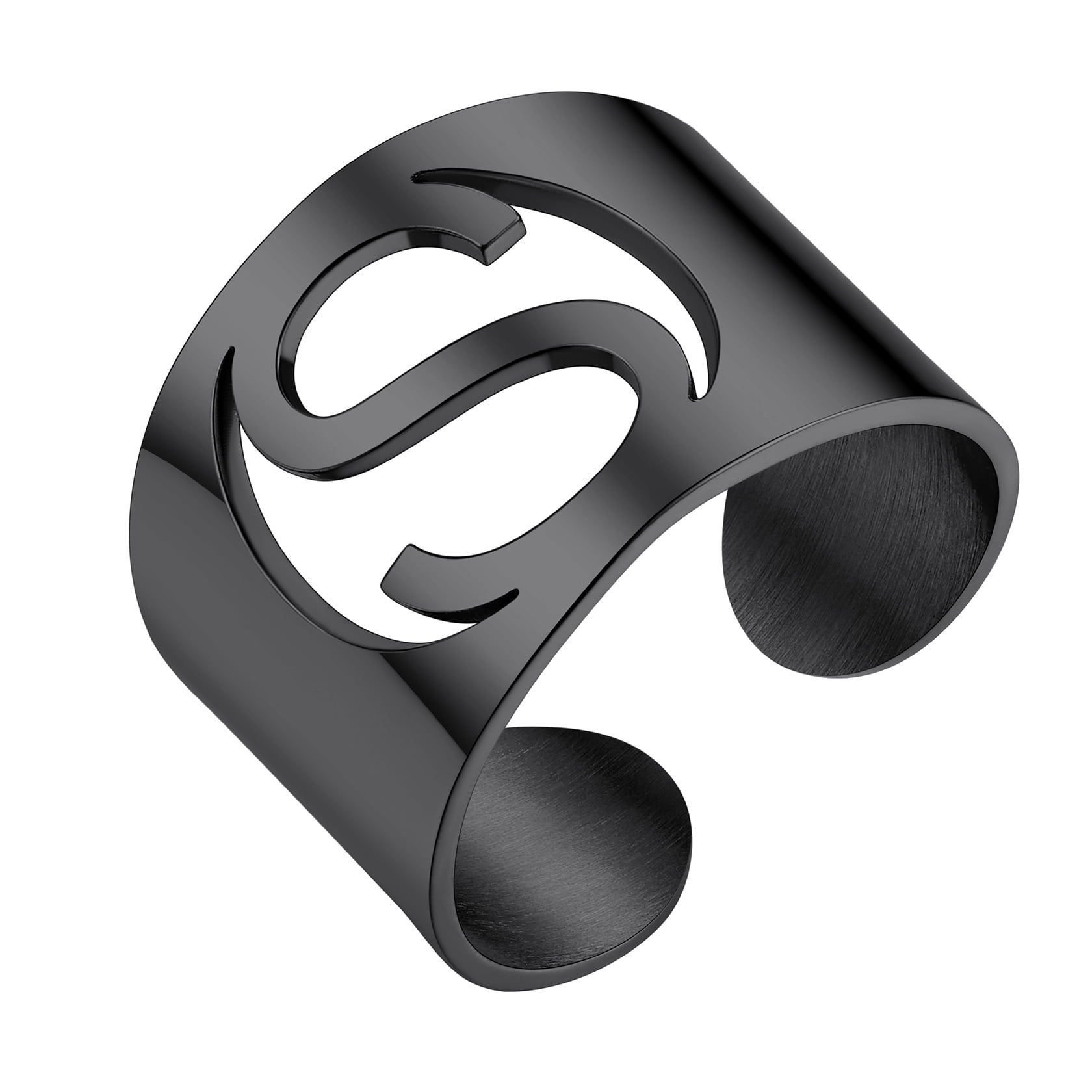 ChainsHouse Initial Signet Rings for Women/Men,Black Custom Letter A-Z Ring for His/Her Daughter Adjustable Name Alphabet Ring Personalized Jewelry Birthday Christmas Gifts（Box）