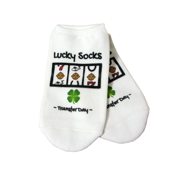 IVF Jackpot Lucky Transfer Day Socks - Womens Medium White no show IVF Socks Darker