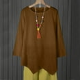 thumbnail image 2 of Womens Long Sleeve Linen Tunic Tops Crewneck Loose Fit Casual Fall T Shirts Blouses Solid Color Irregular Shirts Tops, 2 of 7