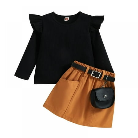 

SYNPOS 9M-4Y Little Baby Girl Clothes Set Long Sleeve Sweater Skirt With Matching Belt And Bag Baby Girl Photoshoot Outfits