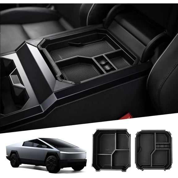 Canvcle 2PCS Center Console Organizer for 2024 2025 Tesla Cybertruck Accessories Armrest Storage Box Secondary Insert Tray with Anti-Slip Mat