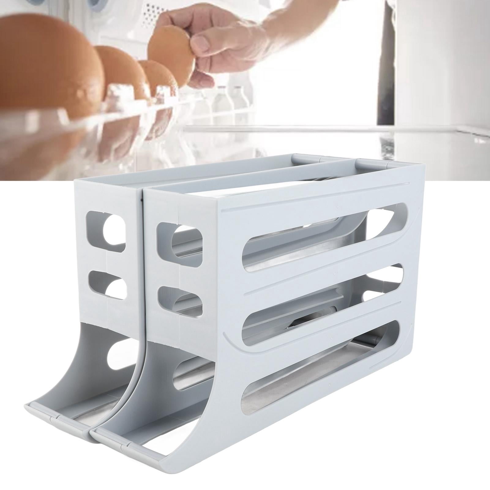 BIMZUC 2‑Pack Auto‑Rolling Egg Dispenser – 4‑Tier Space‑Saving Tray for Fridge, Holds 60 Eggs, Non‑Slip, Easy‑Clean PP Design