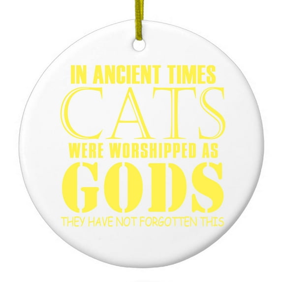 DistinctInk Hanging Ceramic Christmass Tree Ornament with Gold String - Great Gift / Present - 2 3/4 inch diameter - Ancient Times, Cats Worshipped As Gods