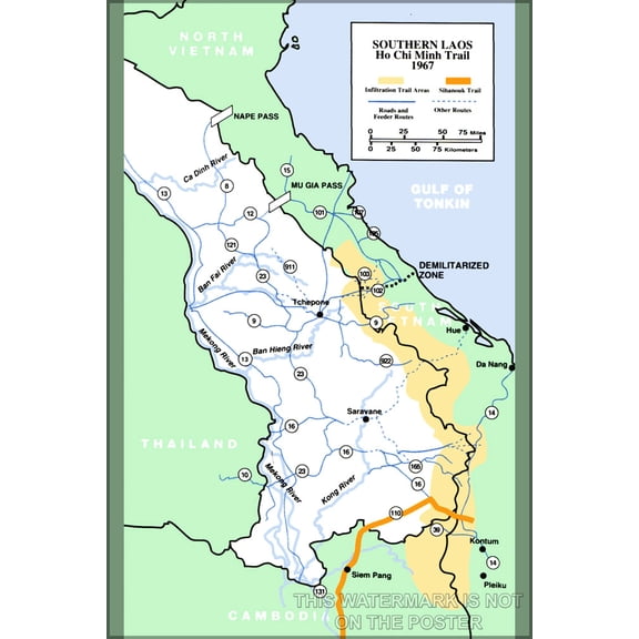 24"x36" Gallery Poster, Ho Chi Minh Trail running through Laos, 1967