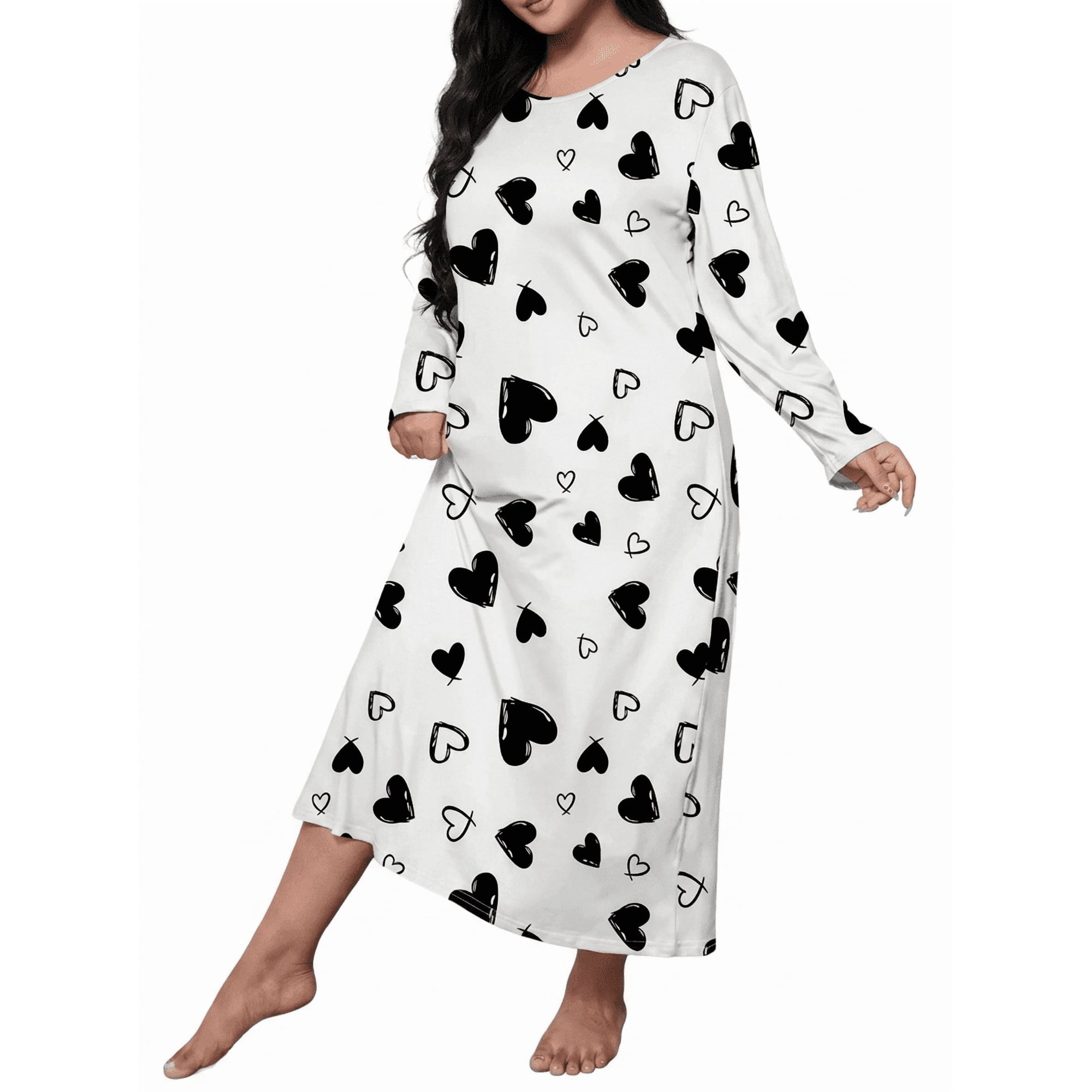 Nightgowns for Women: Soft Long Sleeve Plus Size Nightgowns, Printed Pajamas Long Sleepdress Casual Sleepwear