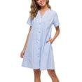 thumbnail image 4 of YOZLY Robe de Maison Femme en Coton Robe de Chambre à Manches Courtes Boutonnée (Bleu Clair TG), 4 of 4