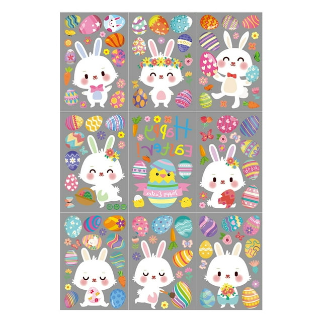 Langgg 9 Sheets Easter Window Stickers Static Sticker Party Supplies Glass Decal Type 1
