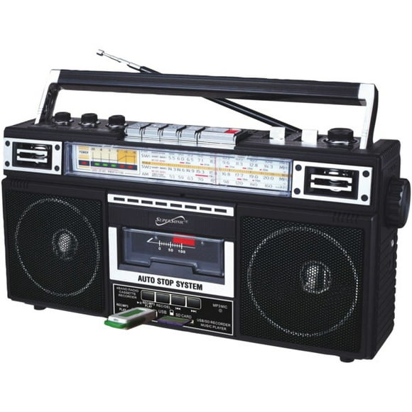 Supersonic SC-3201BT-BK Rétro Radio 4 Bandes et Lecteur de Cassettes avec Bluetooth (Noir)