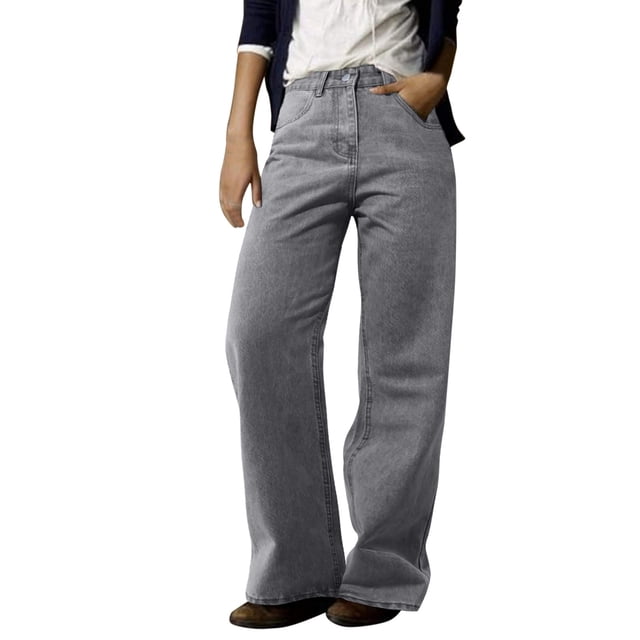Pantalones Gibobby vaqueros de moda Vintage para mujer pierna recta y ancha gris L