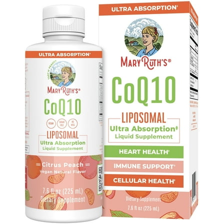MaryRuth's Liposomal CoQ10 High Potency Antioxidant Energy Support Vegan Citrus Peach 7.6 fl oz