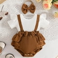 thumbnail image 2 of mgoYE Baby Girl Clothes 3-6 Months Preemie Newborn Baby Girl Clothes Infant Cotton Linen Romper Ruffle Sleeve Jumpsuit Spring Summer Outfits for Girls with Bow Headband Set(Coffee,6-9 Months), 2 of 6