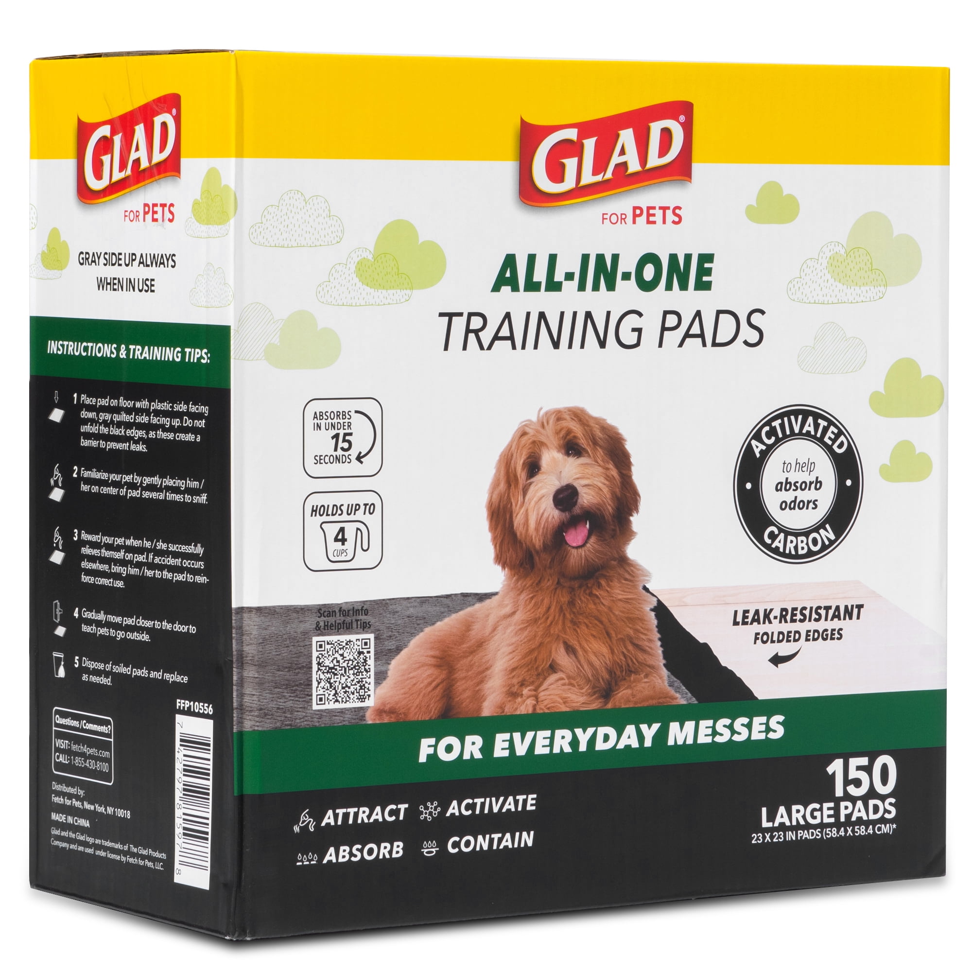 Glad for Pets Charcoal Odor Absorbent Puppy Training Pads, 150 Ct