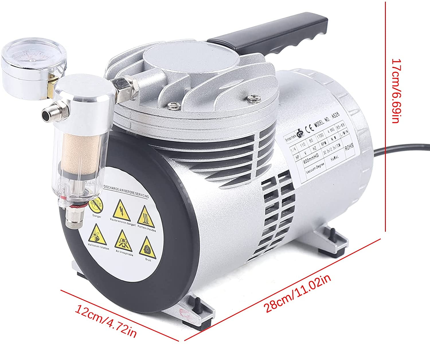 MONIPA Air Conditioning Vacuum Pump with Manual Valve Oil-Free Vacuum Pump Single Unit Rotary Vane Vacuum Pump, for Air Conditioning Maintenance, Food Packaging
