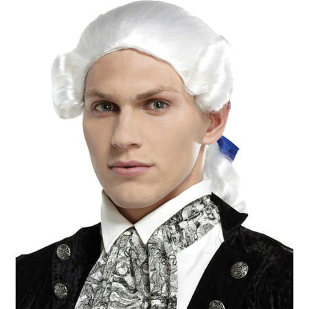 Morris Costumes Mens Historic 1800's Powdered Ponytail Bow White Wig, Style