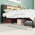 thumbnail image 5 of Homieasy Full Size Bed Frame with Charging Station and LED Lights, Industrial Platform Metal Bed with Headboard and Storage, Steel Slat Support, No Box Spring Needed, Noise-Free, Black Oak, 5 of 8