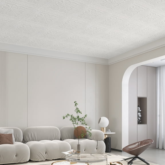 Rongyun Peel and Stick Ceiling Tiles, White Drop Foam Ceiling Tiles，16pcs 13.78""×13.78"" Covered 21 Sq.Ft, Easy to install for Bathroom, Basement room