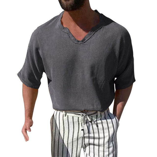BOBOGOJP Chemises Classiques à Manches Courtes pour Hommes, Poche à Blocs de Couleur, Col Rond, Manches Courtes (Gris Foncé, 3TG)