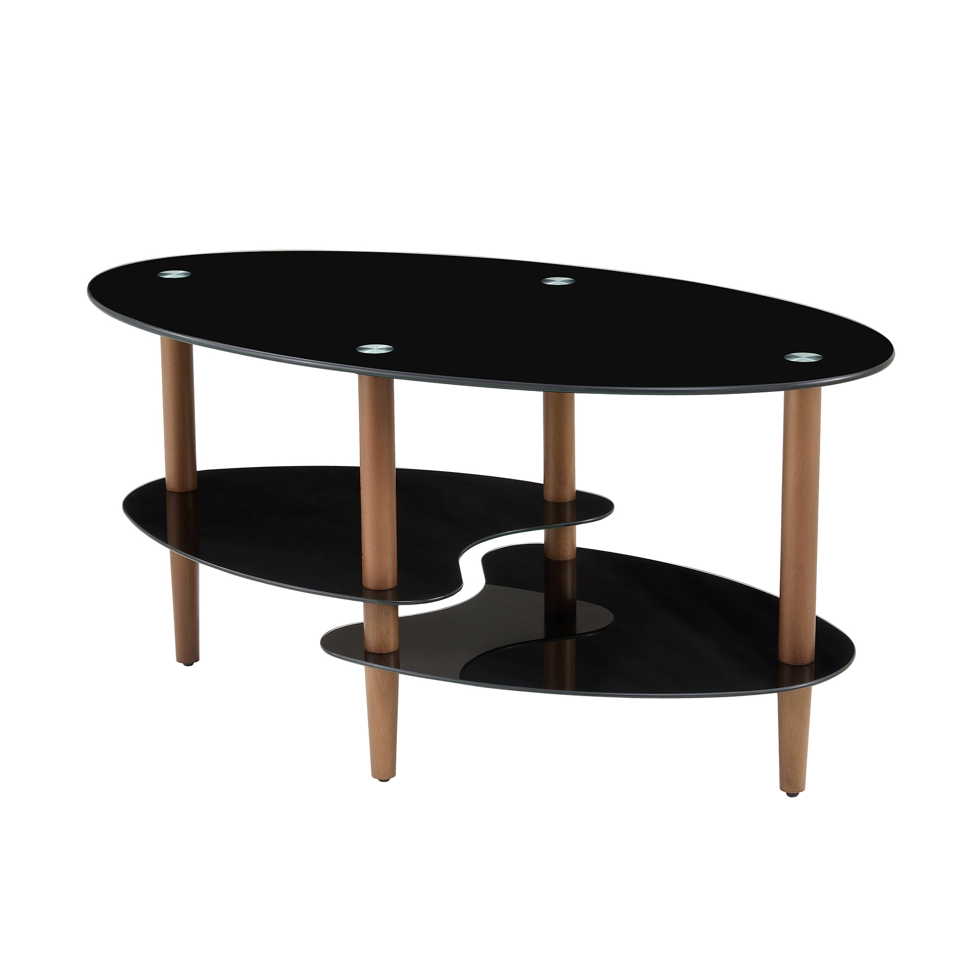 MAYEERTY Transparent Oval Glass Coffee Table – 3-Layer Modern Tea Table with Stainless Steel Legs