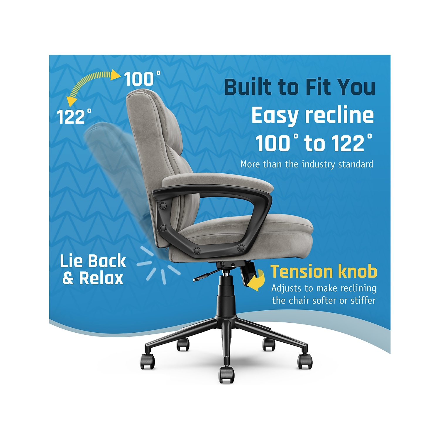 Click365 Transform 2.0 Ergonomic Mid Back Desk Chair Fabric Grey