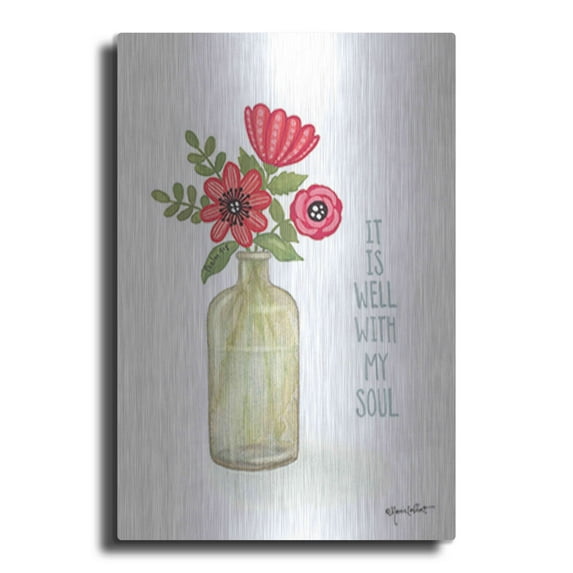 Luxe Metal Art 'Red Blossoms - Prayer' by Annie LaPoint, Metal Wall Art, 24"x36"