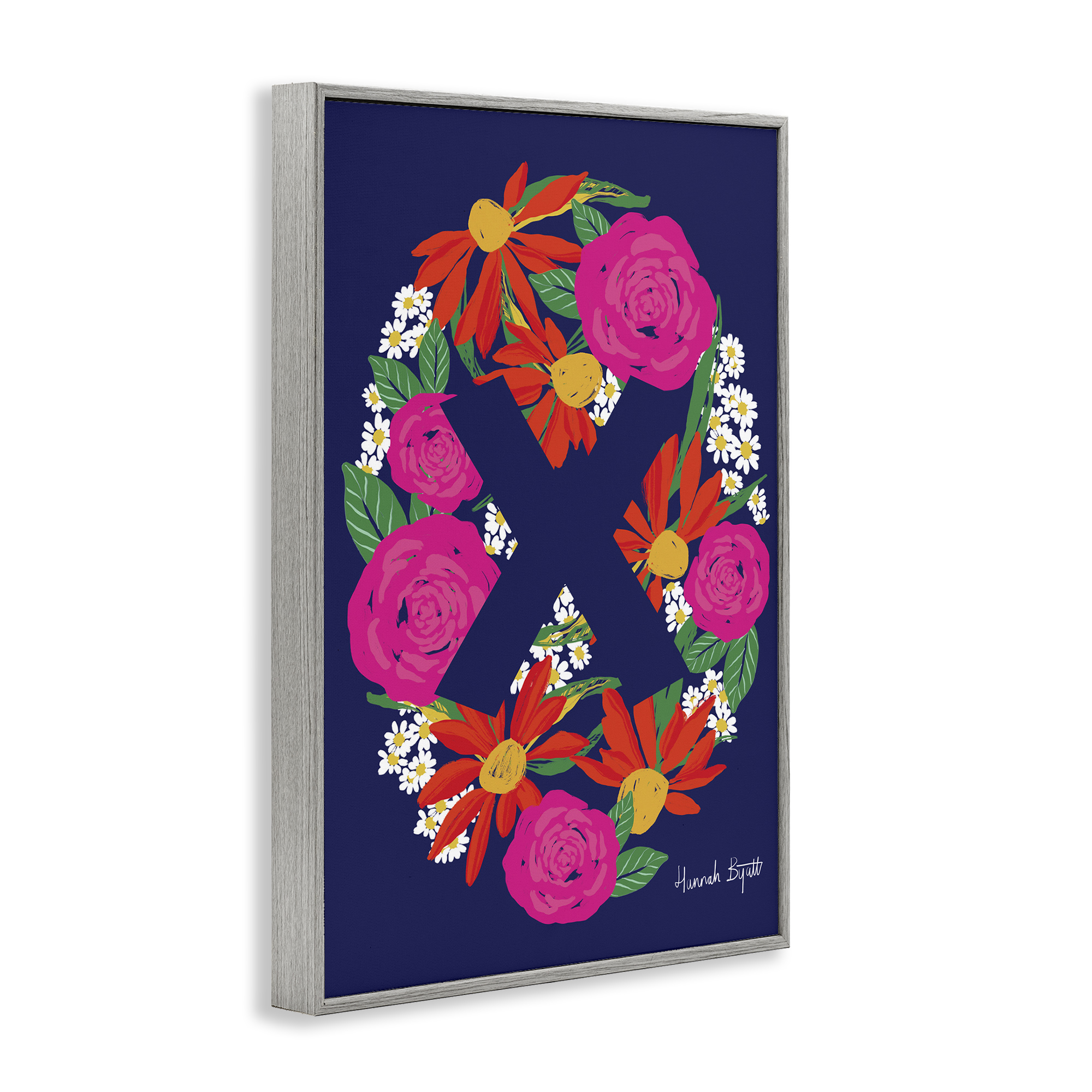 Stupell Industries Floral Bloom Letter X Botanical & Floral Painting Gray Framed Art Print Wall Art, 12 x 18