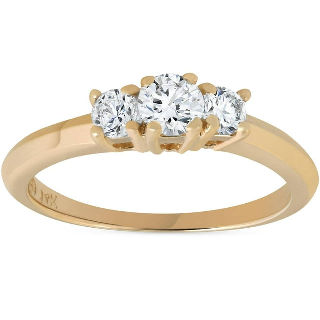 Bague de Fiançailles Trois Pierres Diamant 1/2ct Or Jaune 14K
