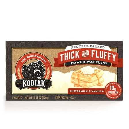 Kodiak Protein-Packed Thick and Fluffy Buttermilk & Vanilla Power Waffles, 14.8 oz, 6 Count (Frozen)