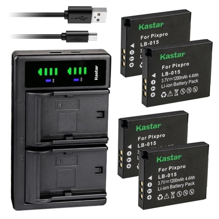 Kastar 4-Pack Battery and LTD2 USB Charger Compatible with Kokad LB-015 Rechargeable Lithium-ion Battery and Kokad PIXPRO WPZ2 Digital Camera Kokad Pixpro WPZ2 Rugged Waterproof Action Camera