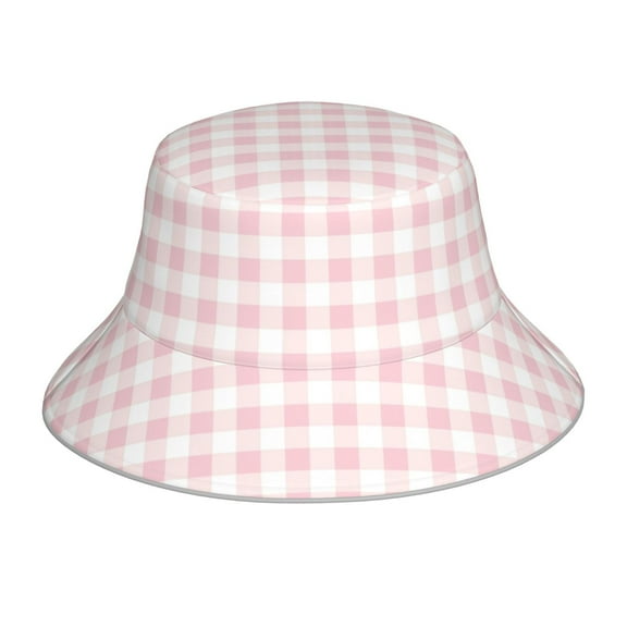 Vsdgher Pink Checkboard Print Bucket Hat for Men&Women Bucket Hat Reversible Summer Double-Side-Wear Travel Gardening, Beach, Camping, Hiking, Fishing Cap