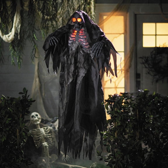 Morris Costumes ATC00272 5 ft. 4 in. Light-Up Hanging Black & Gray Grim Reaper Halloween Decoration