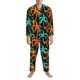 thumbnail image 3 of Fuzoiu Palm Trees Print Men's Long-Sleeved Pajama,Lounge Button Down Nightwear,Mens Notch Collar Pajama Set -Large, 3 of 7