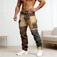 thumbnail image 2 of XIAONU Men's Patchwork Distressed Cargo Pants Relaxed Fit Full Length Adjustable Waist Rugged Casual Trousers, 2 of 4
