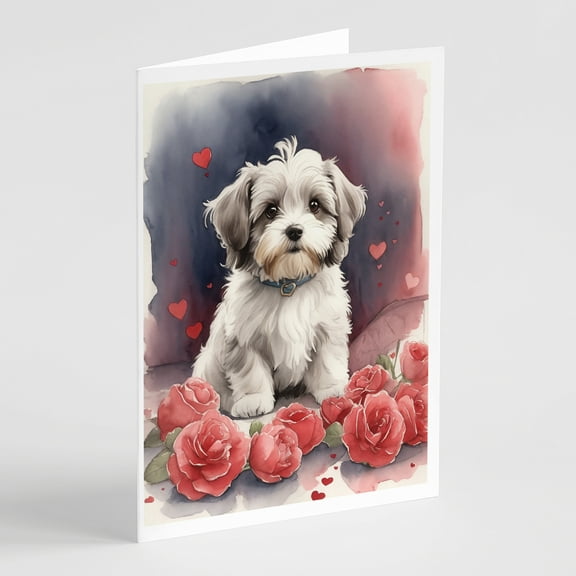 Havanese Valentine Roses Greeting Cards Pack of 8 7 in x 5 in