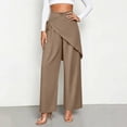 thumbnail image 2 of Women's High Waist Irregular Overlay Wide Leg Pants, Solid Draped Loose 9/10 Length Wrap Front Casual Trousers with Side Pockets for office Party Vacation Wear Khaki XL(XL), 2 of 5