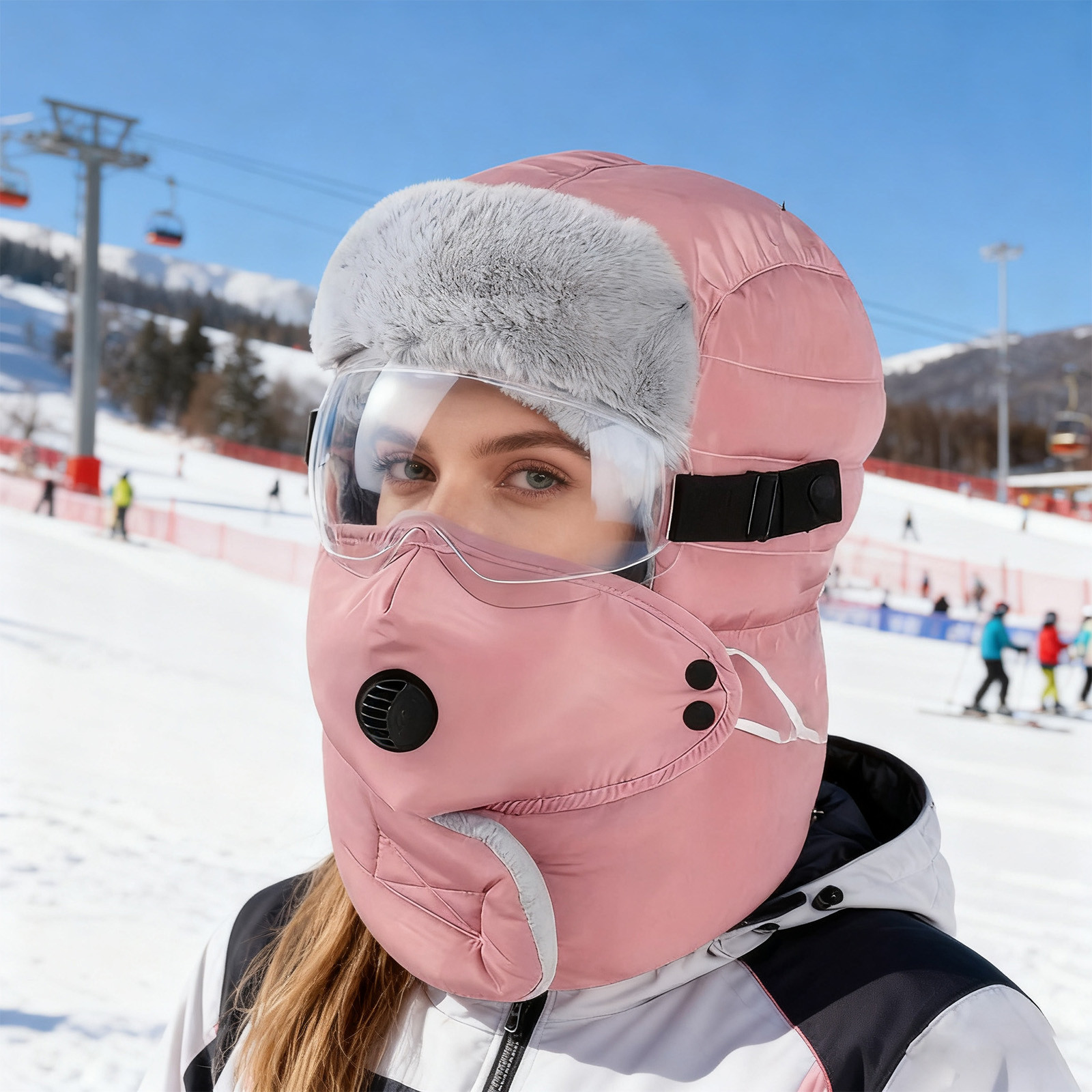Extreme Cold Weather Hat with Detachable Face Mask & Gloves Set - Windproof Thermal Polyester for -40°C, Skiing, Snowboarding & Motorcycle Riding