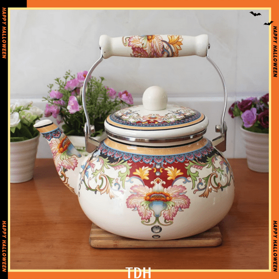 Enamel Kettle Tea Serving Pot Enamel Water Kettle Water Boiling Kettle Tea Boiling Kettle 1.5L