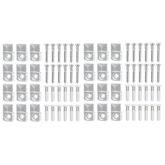 44 Sets of Mirror Holder Clips Kit Plastic Mirror Clip Mirror Holder Clips Glass Retainer Clips Kit,44 x mirror clips 44 x anchor 44 x screws,Transparent