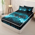 thumbnail image 2 of Erosebridal Neon Gaming Pattern Zipper Twin Comforter Sets with Fitted Sheet and 2 Pillowcases,Game Controller Print Zipper Bedding Set,Cyan Black,Black Reversible, 2 of 6