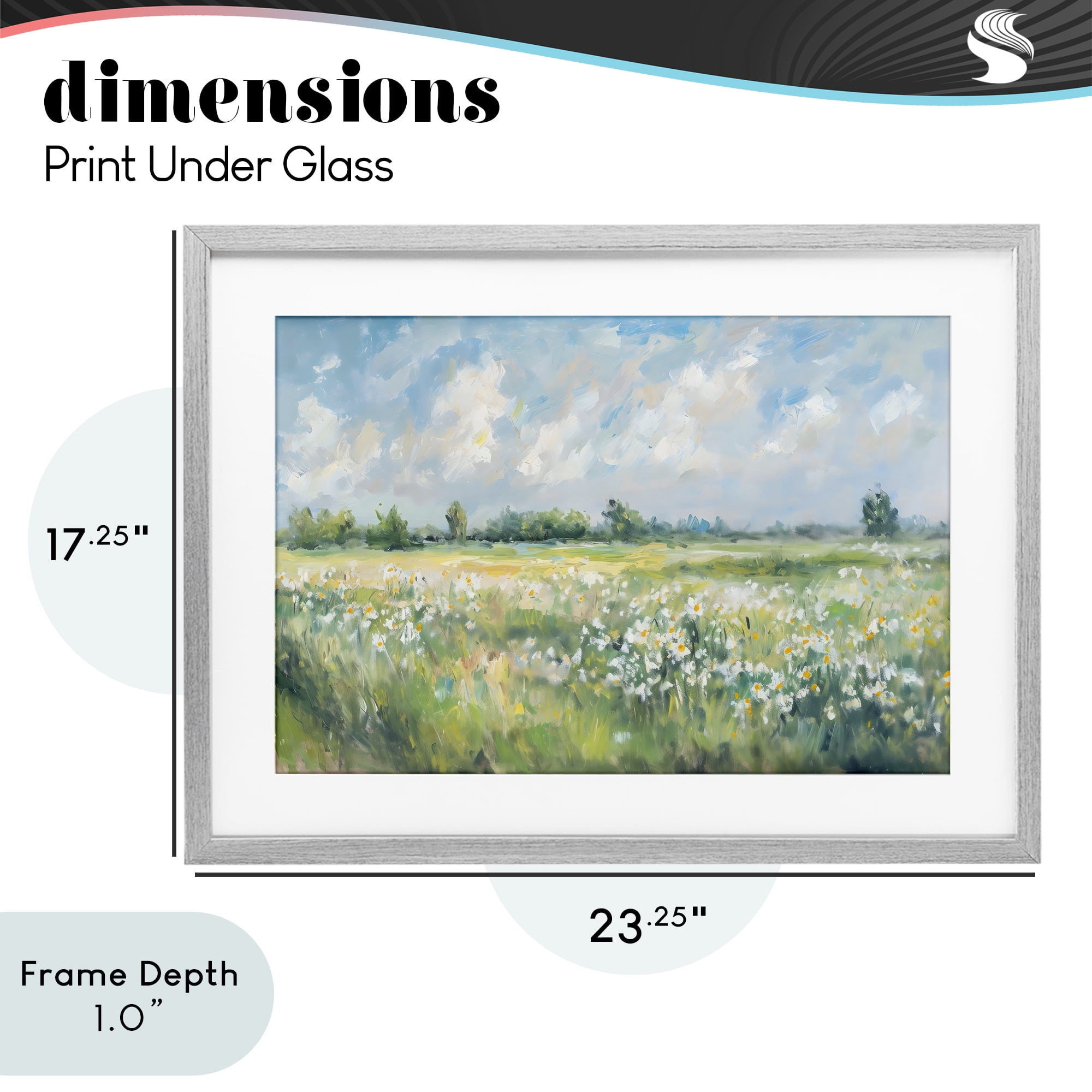 Stupell Industries Daisy Field Landscape Impression Gray Framed Print Under Glass, design by Creative Studio